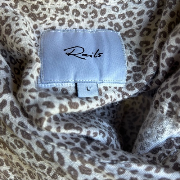 Rails micro leopard print linen blend smocked mini dress large - Picture 9 of 9